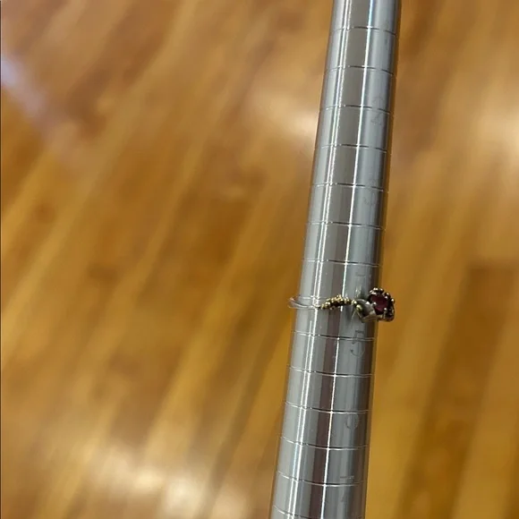 Delicate 14k Gold Twist Ring with Ruby-Red Stone - Picture 3 of 12